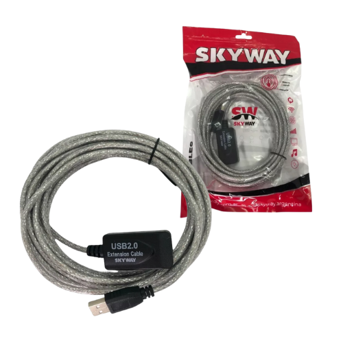CABLE USB 2.0 MACHO HEMBRA PROLONGADOR ALARGUE AMPLIFICADO 5MTS SK-EXT5 MALLADO EXTENSOR SKYWAY