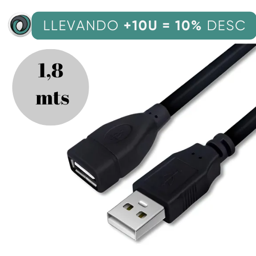 CABLE EXTENSIÓN USB PROLONGADOR ALARGUE USB 2.0 1.5/1.8 METRO MACHO HEMBRA (DEP 2)