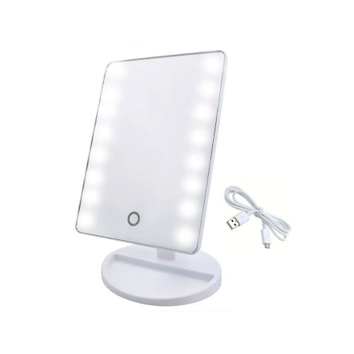 ESPEJO MAKE UP CON LUZ LED BLANCA 16 LEDS TACTIL USB O PILA 22 X 16 CM
