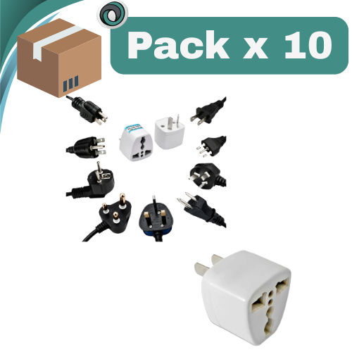 PACK X 10 ##ADAPTADOR ENCHUFE EUROPEO AMERICANO MUNDIAL MULTIENCHUFE HEMBRA 3 PATAS