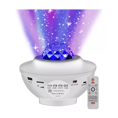 LUZ VELADOR PROYECTOR ESTRELLA PARLANTE BLUETOOTH CON CONTROL REMOTO GALAXIA ESTRELLA BLANCO