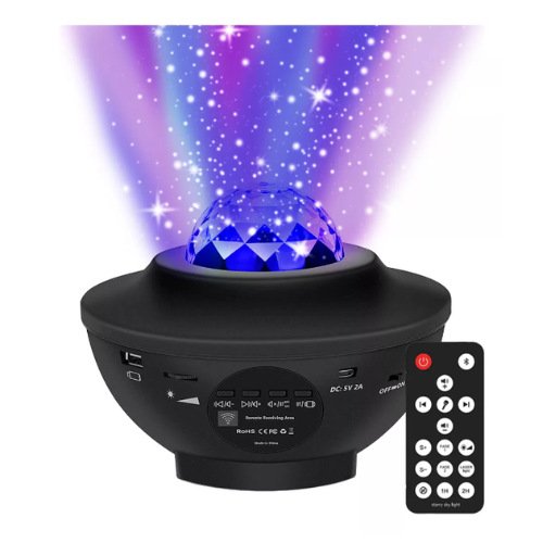 LUZ VELADOR PROYECTOR ESTRELLA PARLANTE BLUETOOTH CON CONTROL REMOTO GALAXIA ESTRELLA NEGRO