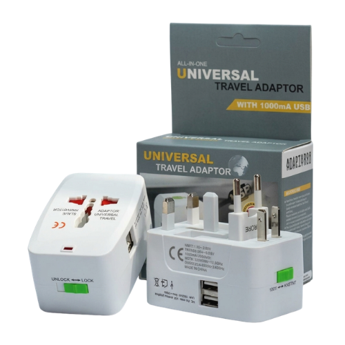 ADAPTADOR INTERNACIONAL MUNDIAL VIAJERO UNIVERSAL MULTIENCHUFES ELECTRICO CON 2 USB