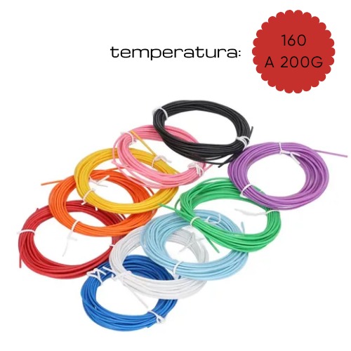 REPUESTO FILAMENTO PARA LAPIZ 3D 1.75MM TEMPERATIRA 160/200 GRADOS 5 METROS X 10 UNIDADES COLORES VARIOS