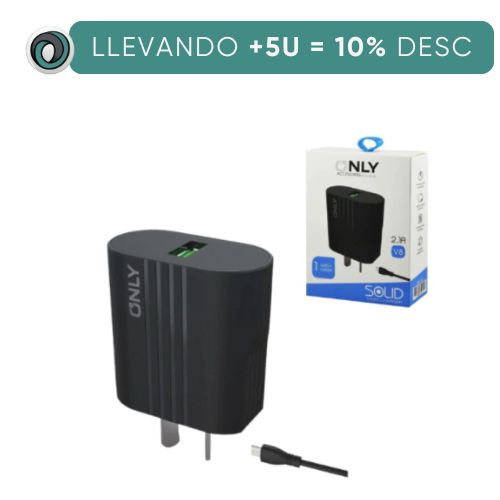 CARGADOR CABEZAL USB 2.1 + CABLE V8 MICRO USB ONLY SOLID