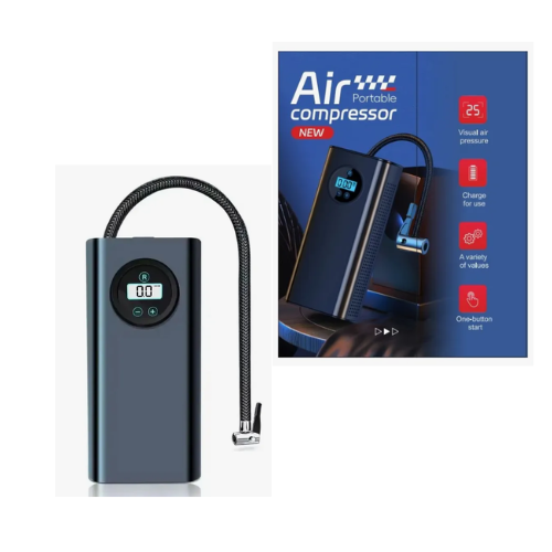 INFLADOR MINI COMPRESOR DE LLANTAS PORTABLE 6000 MAH DIGITAL RECARGABLE 140 PSI