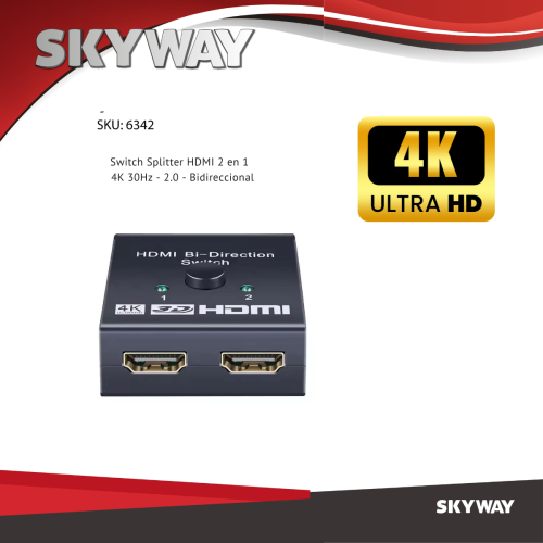 SPLITTER HDMI 2 EN 1 FULL 4K 30HZ 2.0 SKYWAY BIDIRECCIONAL