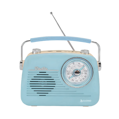 RADIO MESA RETRO SUONO DUAL ANALOGICA AM/FM BLUETOOTH SALIDA AURICULAR MP3/TARJETA SD/USB PORTATIL CELESTE