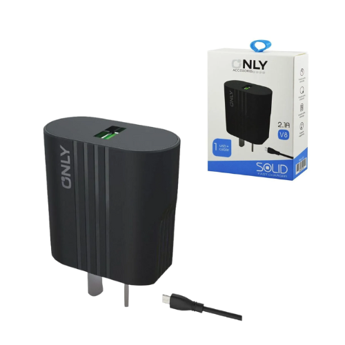 CARGADOR CABEZAL USB 2.1 + CABLE V8 MICRO USB ONLY SOLID