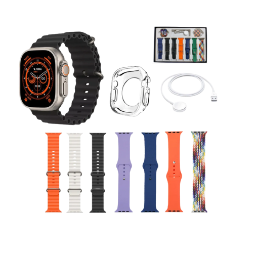RELOJ INTELIGENTE SMARTWATCH UNCLUYE 7 MALLAS Y CARGADOR INALAMBRICO ACE200