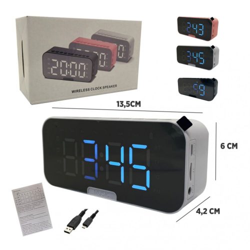 RELOJ DESPERTADOR PARLANTE BLUETOOTH 5.0 DISPLAY GRANDE RADIO FM , SD, ALARMA MANOS LIBRES