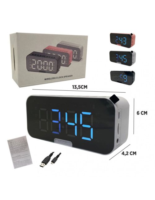 RELOJ DESPERTADOR PARLANTE BLUETOOTH 5.0 DISPLAY GRANDE RADIO FM , SD, ALARMA MANOS LIBRES