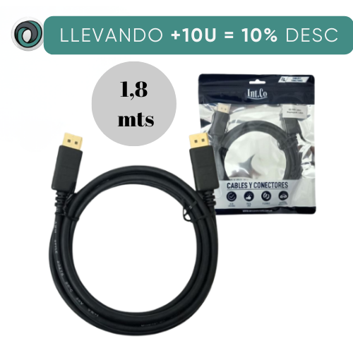 CABLE DISPLAYPORT MACHO A DISPLAYPORT MACHO 1.8MTS INT.CO 06-006-1.80 (DEP 2)