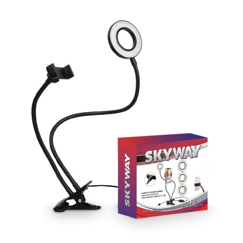 FLASH ARO LED LUZ SOPORTE FLEXIBLE CON CLIP PARA CELULAR PINZA MESA 2 EN 1 LIVE STREAM GM-3879
