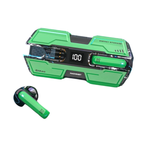 AURICULAR GAMER BLUETOOTH 5.3 IPX4 TC-04 HIFI SOUND CALIDAD PREMIUM PANTALLA INDICADOR DE PORCENTAJE CARGA BATERIA COLOR NEGRO INALAMBRICO RECARGABLE VERDE