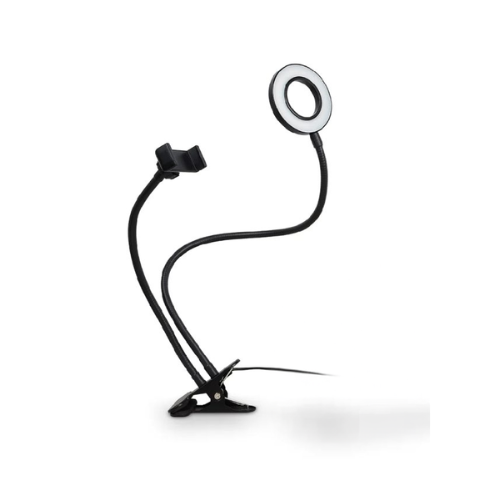 FLASH ARO LED LUZ SOPORTE FLEXIBLE CON CLIP PARA CELULAR PINZA MESA 2 EN 1 LIVE STREAM GM-3879