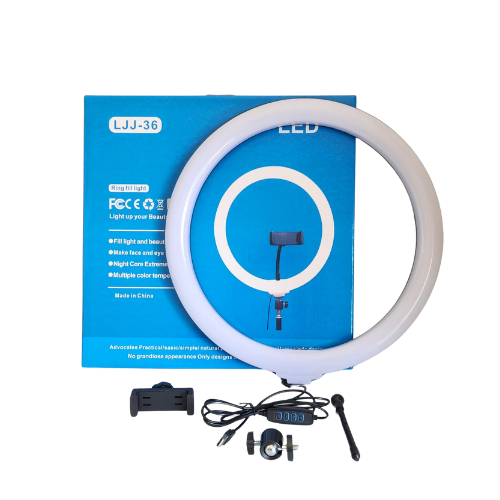 FLASH ARO LED 36 CM REGULADOR INTENSIDAD CALIDO FRIO CELULAR SELFIE ADAP LJJ-36