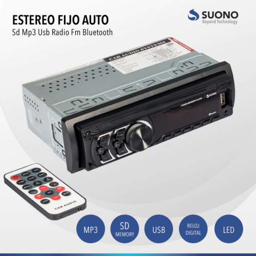 AUTO ESTEREO FRENTE FIJO SUONO FM/USB/MICR SD TF/MP3 AUXILIAR CONTROL REMOTO