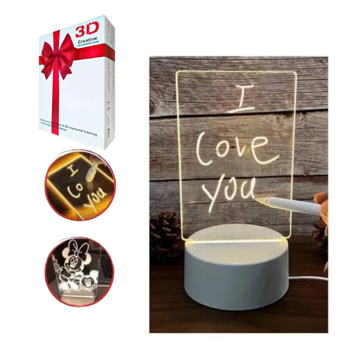PIZARRA ACRILICA LED 18X14CM LAMPARA CREATIVA 3D LED CON FIBRON BORRADOR LED BLANCO