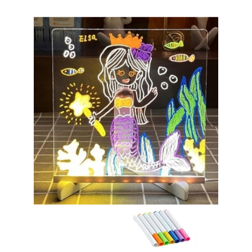 PIZARRA ACRILICA LED CON MARCADORES 15X15 CM USB LUMINOSA MAGICA LUZ LED