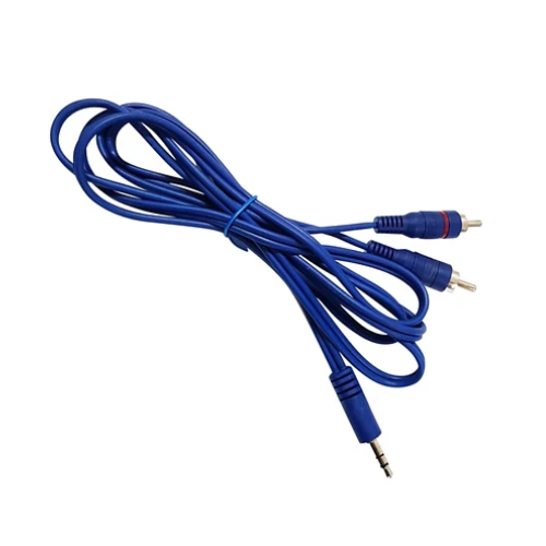 CABLE PLUG 3.5 A 2 RCA 2 METROS REFORZADO AZUL