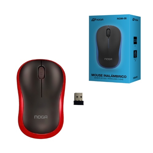 MOUSE NOGA INALAMBRICO 800 DPI 2.4GHZ NEGRO Y ROJO
