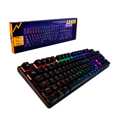 TECLADO GAMER CABLE USB MECANICO LUZ LED MULTICOLOR MINI GANON NOGA