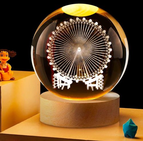 VELADOR LAMPARA ESFERA 3D DE CRISTAL VUELTA AL MUNDO LUCES DE CRISTAL 031-4003