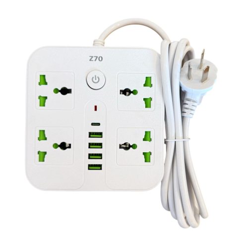 ZAPATILLA ELECTRICA 4 TOMAS 4 PUERTOS USB Y 1 ENTRADA TIPO C AL-1000 FAST CHARGING BLANCO
