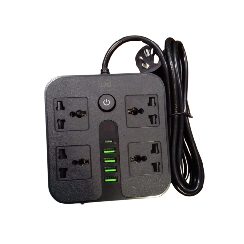 ZAPATILLA ELECTRICA 4 TOMAS 4 PUERTOS USB Y 1 ENTRADA TIPO C AL-1000 FAST CHARGING NEGRO