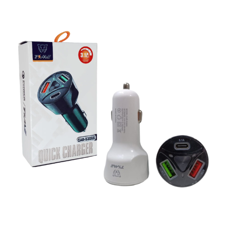 CARGADOR 12V AUTO 3.1A USB USB-C TIME CAR-53005