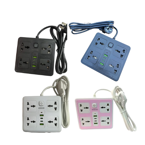 ZAPATILLA ELECTRICA 4 TOMAS 2 PUERTOS USB Y 2 ENTRADA TIPO C AL-1003 2MTS FAST CHARGING COLORES