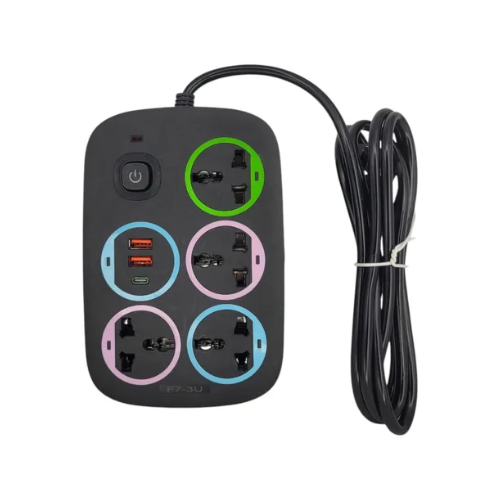ZAPATILLA ELECTRICA 4 TOMAS 2 PUERTOS USB Y 1 ENTRADA TIPO C AL-1002 FAST CHARGING NEGRO