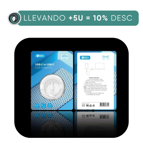 CABLE USB C A USB TIPO C USB 2.0 1MTS 5A IBEK CB-2351