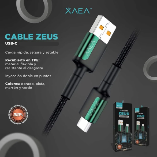 CABLE USB A USB TIPO C  EN CAJA FAST CHARGE XAEA ZEUS PREMIUM