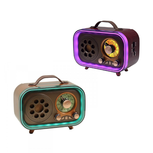 RADIO PORTATIL RETRO VINTAGE LUZ RGB AM/FM BLUETOOTH USB/MICRO SD ENTRADA AUX MEIER