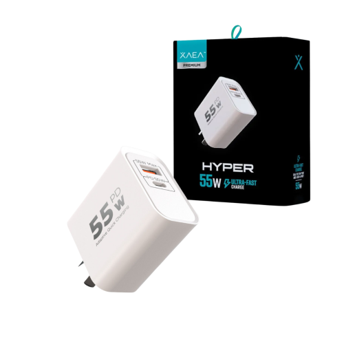 CARGADOR CABEZAL CELULAR 5.4A 55W USB Y USB TIPO C CARGA RAPIDA HYPER XAEA PREMIUM