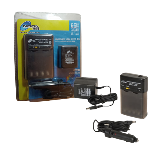CARGADOR PILAS AA Y AAA NOGA 2 O 4 PILAS LED INDICADOR DE CARGA RAPIDA FUENTE A 220V + ADAPTADOR 12V (CSI)