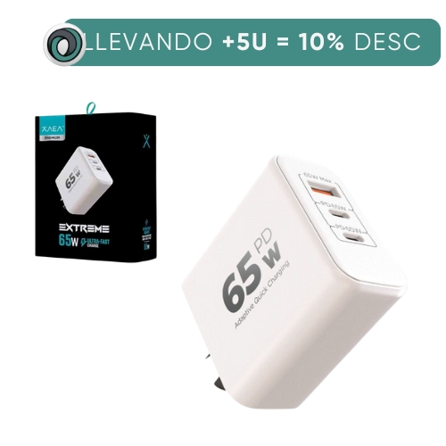 CARGADOR CABEZAL CELULAR 6.2A 65W USB Y USB 2 TIPO C CARGA RAPIDA EXTREME XAEA PREMIUM