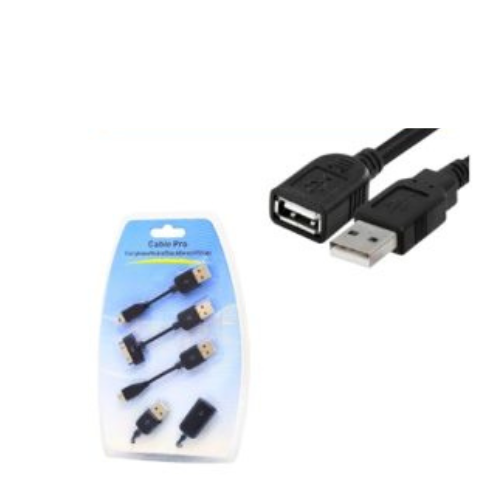 CABLE PROLONGADOR ALARGUE USB MACHO HEMBRA 1MTS INCLUYE ADAPTADORES MACHO: USB MINI / USB MICRO / DOCK 30 PINES
