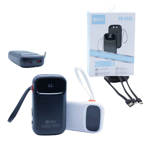CARGADOR PORTATIL POWER BANK 20000MAH USB LIGHTING TIPO C 12X7CM IBEK