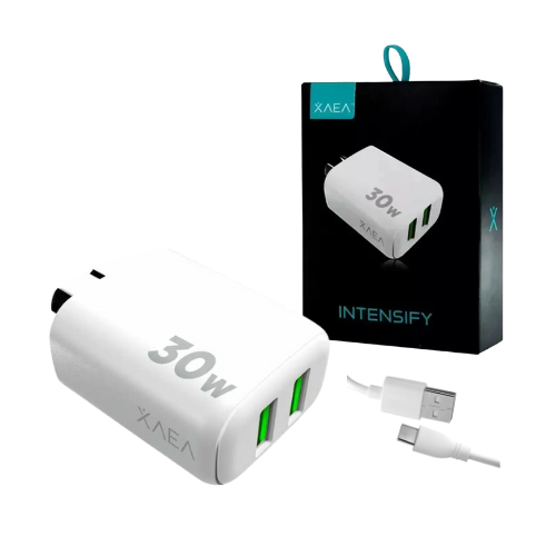 CARGADOR CABEZAL CELULAR 5A 30W 2 USB + CABLE DESMONTABLE USB C XAEA ONLY INTENSIFY MODO-A015