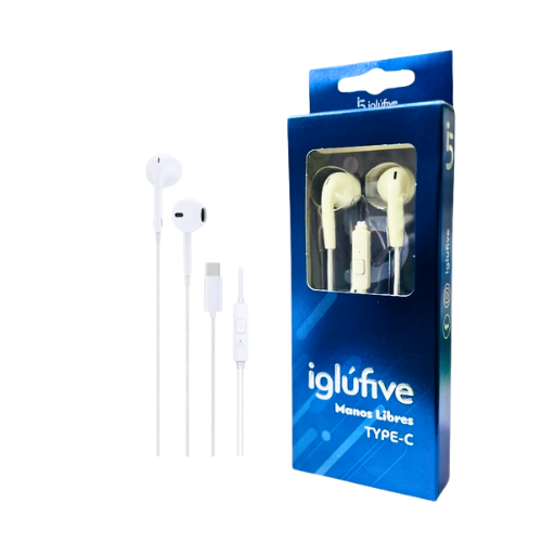 AURICULAR DE CABLE TIPO C MANOS LIBRES BOTON PARA LLAMADAS IGLUFIVE BLANCO