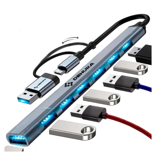 HUB 7 PUERTOS USB C CON ADAPTADOR USB 3.0 DEHUKA USBC_USB_7_EN_1