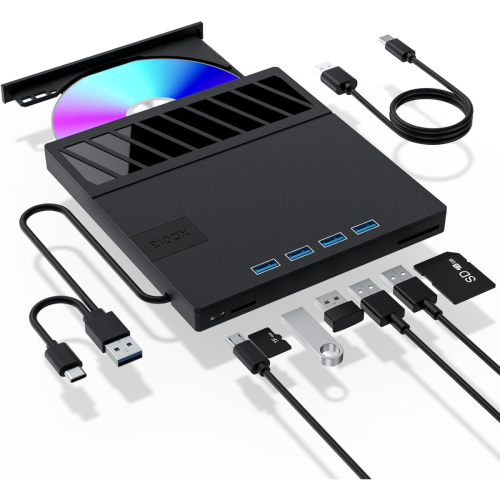 LECTORA GRABADORA EXTERNO MULTIMEDIA 7 EN 1 USB C PORTATIL CD/DVD PUERTOS USB 3.0 LECTOR TARJETA SD Y TF (P) (LA IMAGEN ES SIMILAR)