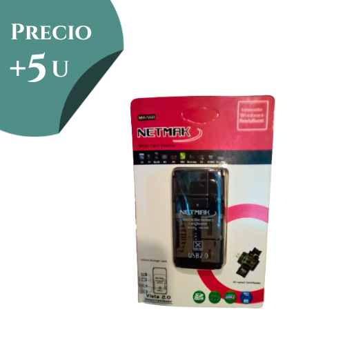 LECTOR DE MEMORIA SD MICRO SD MEMORYSTICK PRODUO M2 XD COMPACT FLASH USB 2.0 NETMAK *** PRECIO COMPRANDO + 5 UNIDADES ***