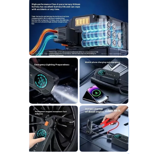 ARRANCADOR Y COMPRESOR DE AIRE PORTATIL 80W 2500MAH PSI 1.5 USB TIPO C BIC/AUTO MULTIUSO - Image 2