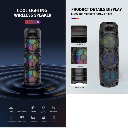 PARLANTE TORRE BLUETOOTH PORTATIL 8"X3 20X3W EFECTO LUCES RECARGABLE 6000MAH + MIC CONTROL REM - Image 2