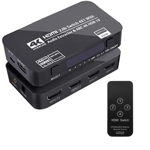 SWITCH LLAVE SELECTORA HDMI 4 ENTRADAS 1 SALIDA 4K AUDIO OPTICO CONTROL REM DEHUKA