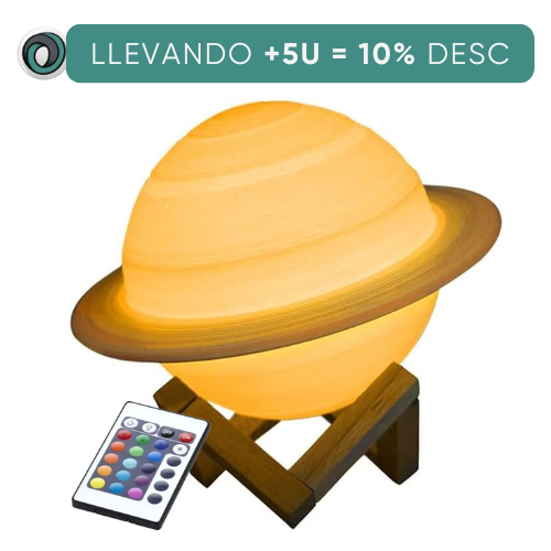 LUZ VELADOR SATURNO TACTIL RECARGABLE RGB CON CONTROL REMOTO 11X14CM FULLTOTAL